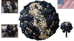 Gold Rhinestone Wedding Bouquet Crystal Bride Holding Roses