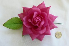 HOT PINK 14cm Across with Leaves & Stem TROPICAL BRIGHT Selection Fabric ROSE HU