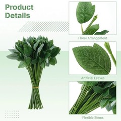 50 Pcs Rose Stems with Leaves & 50 Pcs Flower Calyxes Set – Fake Flower Stems