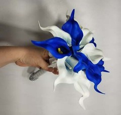 Royal Blue Ivory White Calla Lily Bridal Wedding Bouquet Accessories