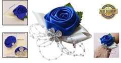Lifelike Navy Blue Wrist Flower with Adjustable Ribbon for Formal Events