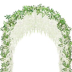 75 Branches Wisteria Hanging Flowers,5Pcs Total 30ft White Wisteria White-5pcs