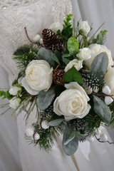 Woodsy Winter White Faux Silk Wedding Bouquet