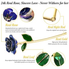 Yolife Gifts for Women Mom Gold Dipped Rose 24k Real Blue