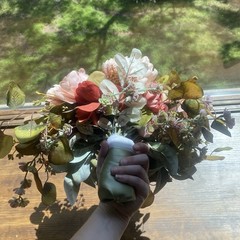 Beautiful Bridal Wedding Bouquet Budget Handmade Faux Flowers White-Pink Green