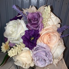 2pc Purple Lilac Champagne And Peach Destination Bouquet And Boutonniere