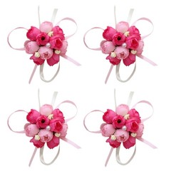 4Pcs Wedding Brooch Flower in Rosy Artificial Design for Romantic Party Ornament
