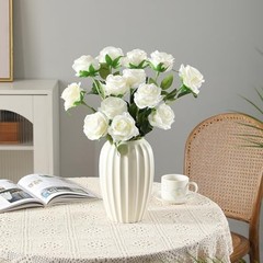 50pcs Roses Artificial Flowers Bulk,Realistic Long Stem Fake Silk Off White-50