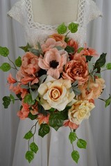 Peaches and Golden Yellows Garden Faux Silk Wedding Bouquet