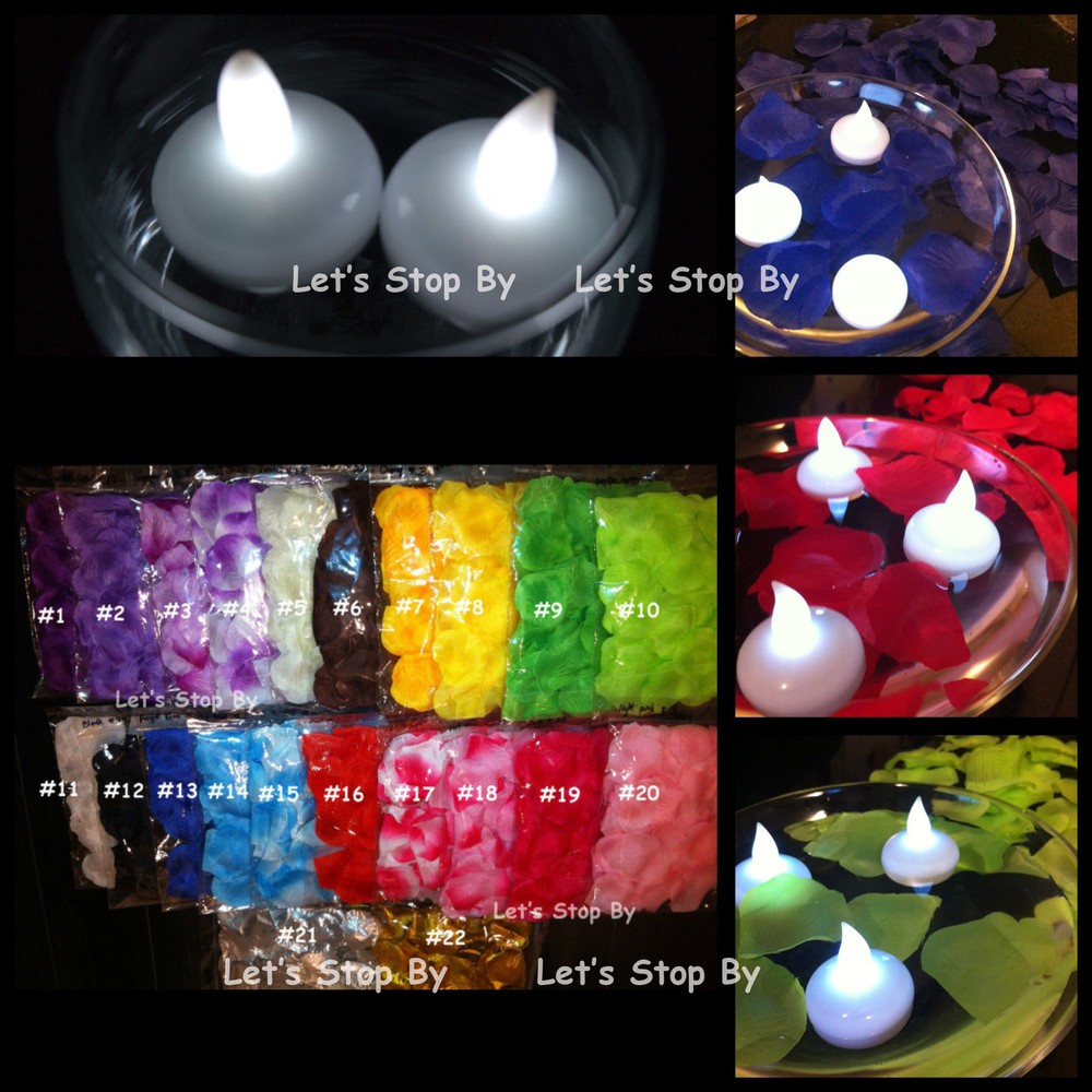 24 LED Floating Candle + 1000 Silk Rose Petals Wedding Decoration Flower Floral