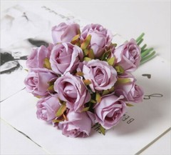 12Heads Rose Flowers Wedding Bouquet Silk Floral Artificial Flowers Home Decor