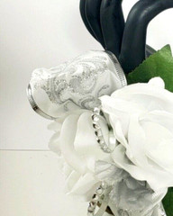 Prom Wrist Corsage & Boutonniere Artificial White Silver Diamond