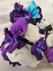 Wedding Bouquet Package, Turquoise, Purple, White, Flower Set 12 Pieces