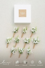Wedding Boutonniere, 10pcs White Flower Greenery with Built-in Pins Groomsmen