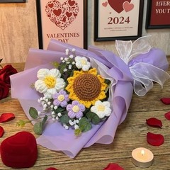 DIY Wrapping Bouquet Crochet Flower Sunflower Rose For Graduation Wedding Gift