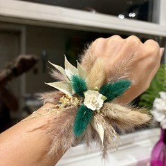 Lot Of 6 Corsages Dried Flowers/paper Flower (main) Handmade Wedding Emerald