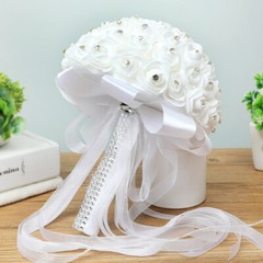 Wedding Bride Hand Tied Artificial Bouquet Rose Festival Bar Party Crystal Decor