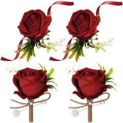 Aoriher 4 Pcs Wedding Party Corsage and Boutonniere Set, 2 Rose Wrist Corsage…