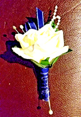 Navy Blue and Ivory SILK Flower Wrist Corsage & Boutonniere Set, Prom wedding