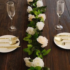 2 BLUSH 7 ft long Silk Rose Wedding Garland Leaves Bendable Wire Vines Home Sale
