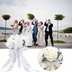 Hand Bunch Bridal Holding Flower Artificial Rose Silk Bouquet Bridesmaid Decor