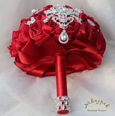 Bridal Wedding Bouquet Round Bling Brooch Bouquet Artificial Rose Flower Bunc…