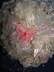 New Stunning Handmade Iridescent white floral and Pink Butterfly Bridal Bouquet