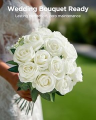 Pcs Roses Artificial Flowers, Fake Velvet Silk Rose Bulk Faux Flower 50 White