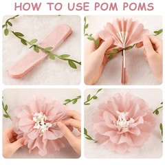 Kriyokiaa Tissue Paper Flowers Boho Blush Pink Pom 6 Inches, Dusty