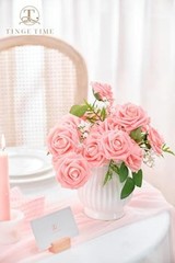 Artificial Flowers 3″ Rose, 25pcs Flowers with Stem, Roses for DIY Pink
