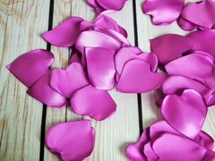 Heart shaped radiant orchid satin rose petals, 100 ct artificial purple petals