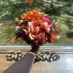 Beautiful Bridal Wedding Bouquet Budget Handmade Faux Flowers Orange Red Yellow