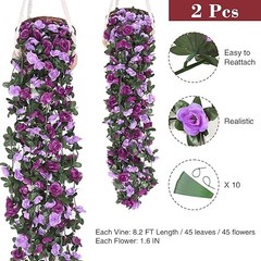 2Pcs 16.4Ft Flower Garland Artificial Rose Vines for Bedroom, 2 Pcs Purple