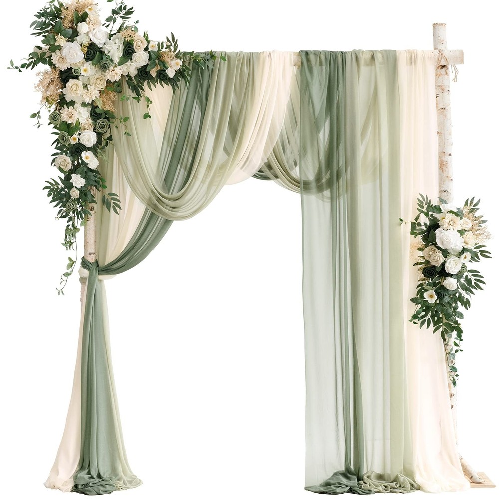 Ling’s Moment Deluxe Spring Green Artificial Wedding Arch Flowers with Drapes…