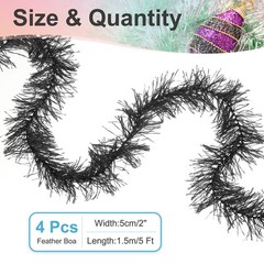 5Ft Feather Boa, 4 Pcs Artificial Fluffy Feather Boas, Black