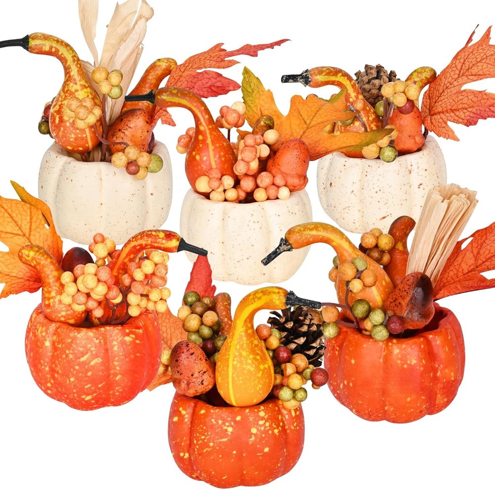 Fall Decor, Centerpieces for Tables, 6Pcs Fake Orange and Beige 1