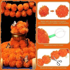 40 Pieces 5 ft Day of The Dead Marigold Garland Set Including 10 Pcs Long
