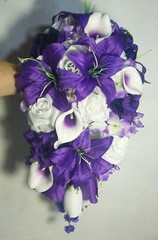 Purple White Rose Tiger Lily Bridal Wedding Bouquet Accessories