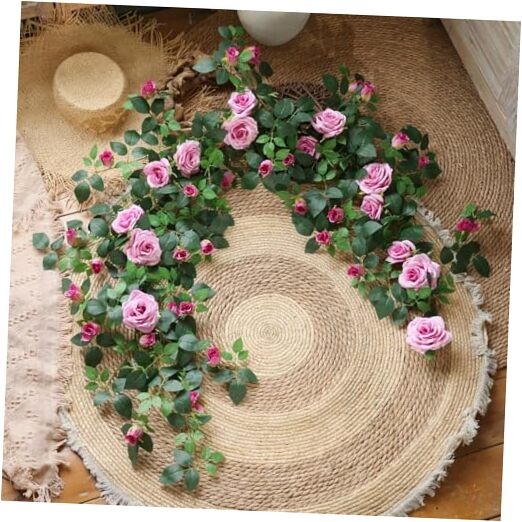 5.9FT Bendable Rose Flower Garlands, Artificial Silk Wild Roses Vine 2 Purple