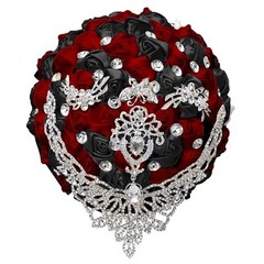 Brooch Bridal Wedding Bouquet Bride Bridesmaids Satin Rose Flower Bouquet wit…