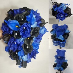 Royal Blue Black Rose Calla Lily Bridal Wedding Bouquet Accessories