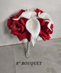 Red White Rose Calla Lily Bridal Wedding Bouquet Accessories