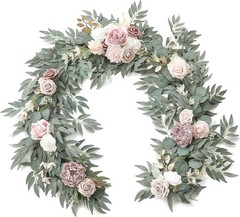 Ling’s Moment Artificial Eucalyptus Garland with Flowers 6FT, Wedding Table G…
