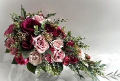 Cascading Wedding Bouquet Hot Pink Dusty Pink Roses Berry Flower Eucalyptus Gum