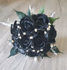 Black Rose Bridal Bouquet Sola Wood Flowers for Halloween Wedding & Bridesmaid