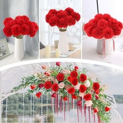 Pcs Artificial Chrysanthemums Flowers Silk Ball Flowers Fake Mums 12 Red