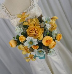 Sunny Yellow and Aqua Garden Faux Silk Wedding Bouquet