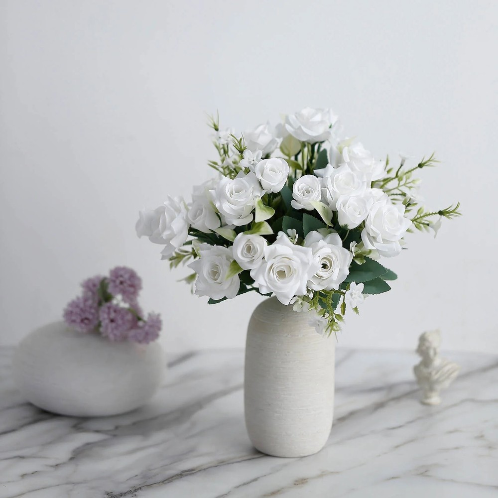 WHITE 4 Bushes 12″ Silk Roses Artificial FLOWERS Bouquets Party Home Decorations