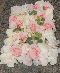Wedding Artificial Silk Flower Wall Panel Backdrop Rose Pink White 16 X 24 Inch