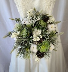 Frosted Winter Succulent Silk Wedding Bouquet